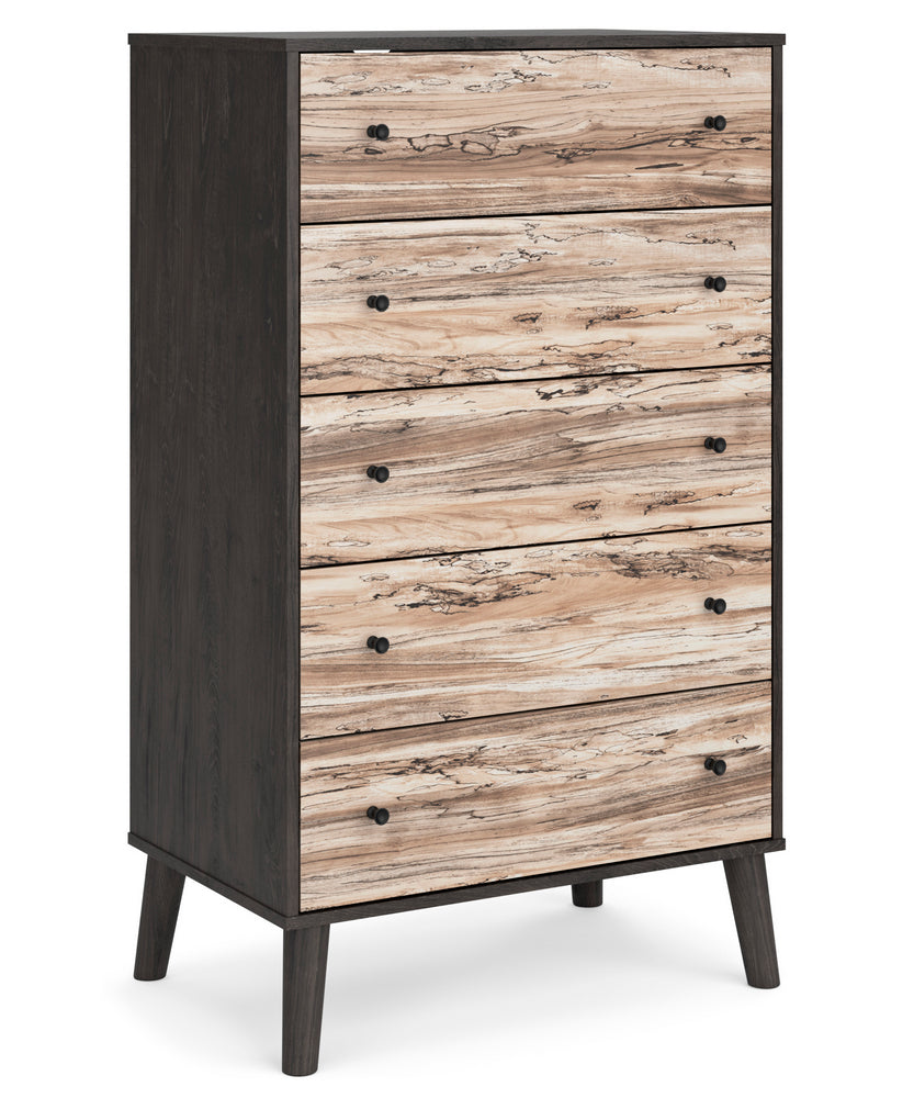 Piperton Natural/Black Wood 5-Drawer Chest