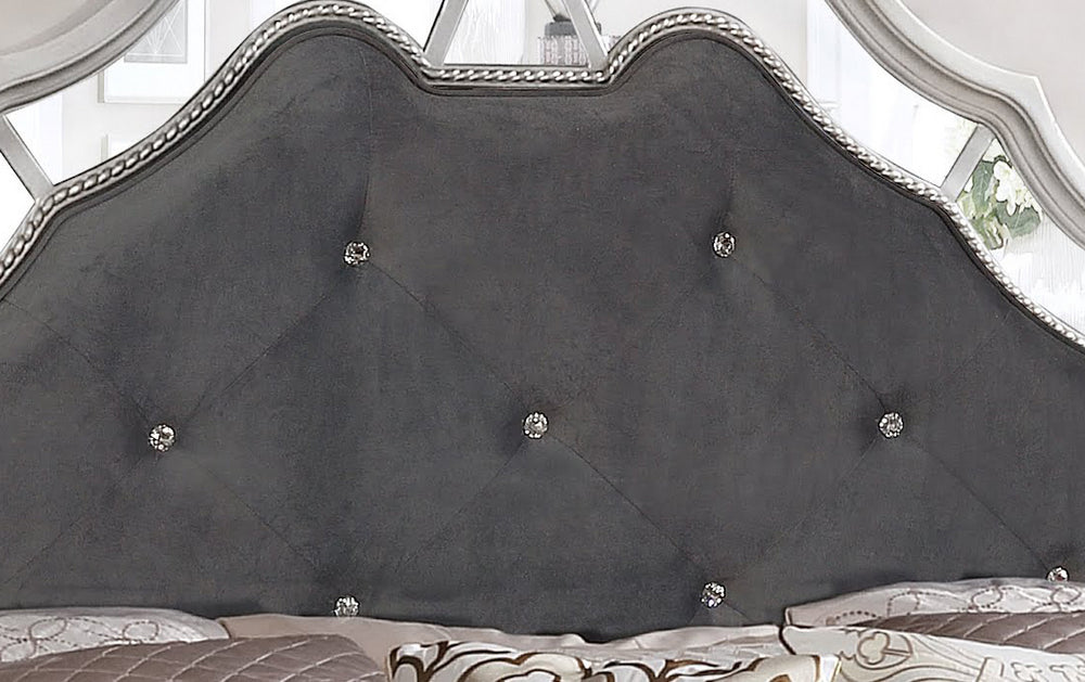 Marilena Gray Velvet/Metallic Gray Wood King Panel Bed