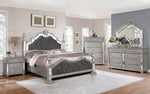 Marilena 5-Pc Gray Velvet/Metallic Gray Wood Cal King Bedroom Set
