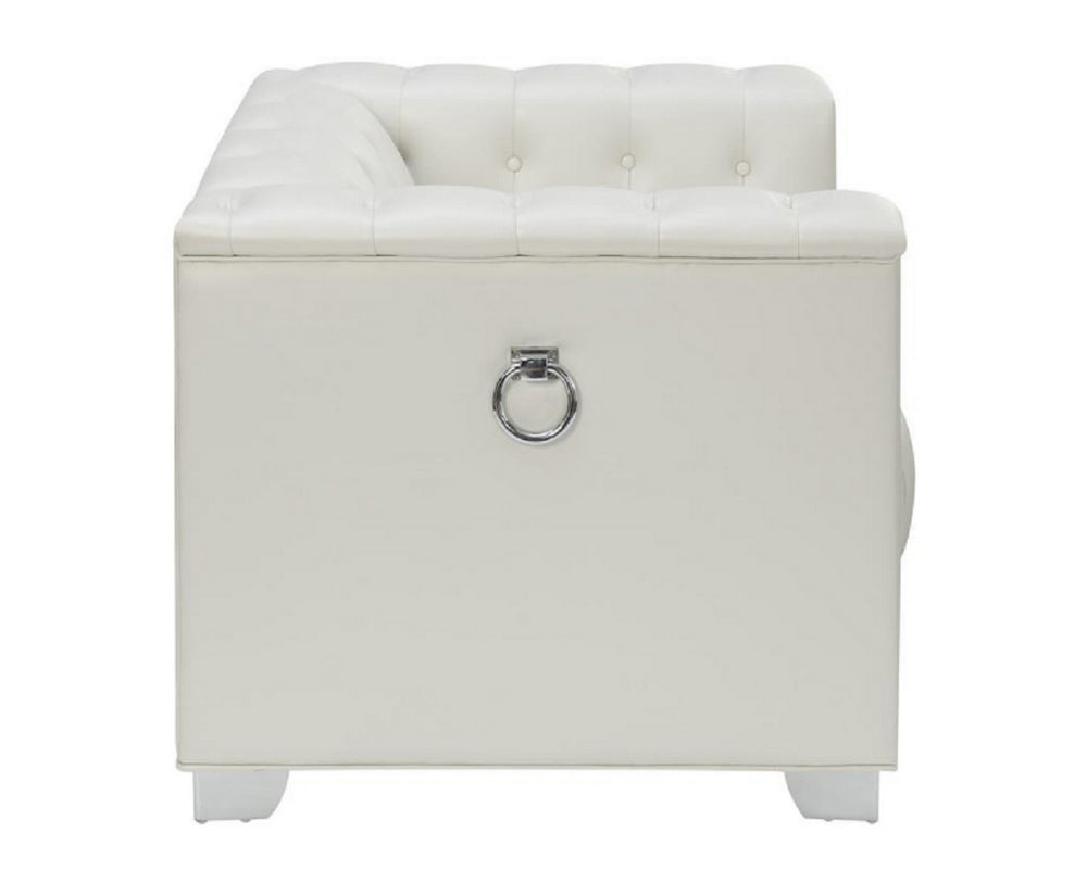 Chaviano Pearl White Leatherette Button Tufted Chair