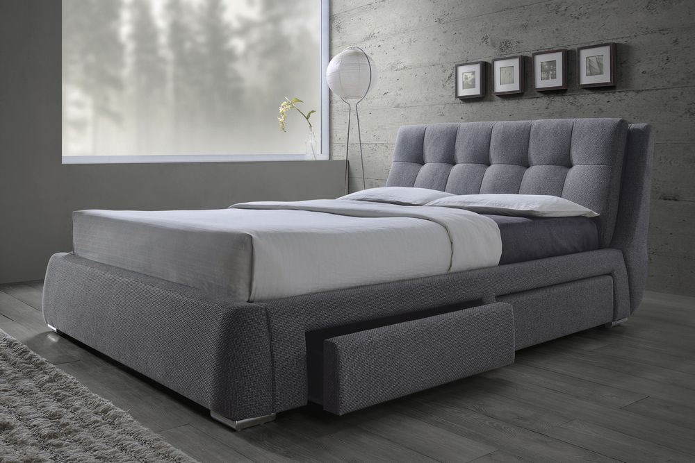 Fenbrook Contemporary Grey Fabric Cal King Storage Bed