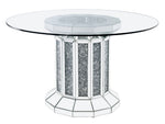 Noralie 5-Pc Clear Glass & Mirror/Black Fabric Dining Table Set