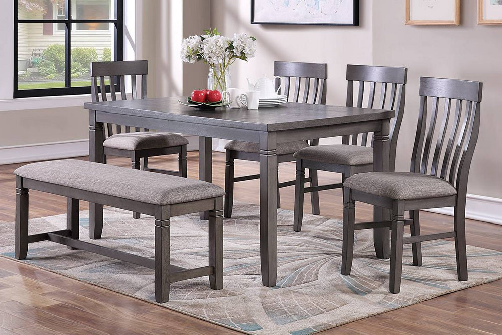 Chrisley 6-Pc Grey Wood/Fabric Dining Table Set