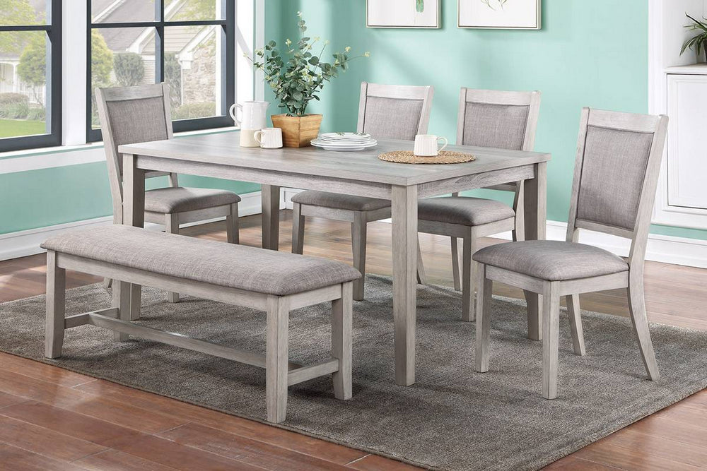 Jacinta 6-Pc Light Grey Wood/Fabric Dining Table Set