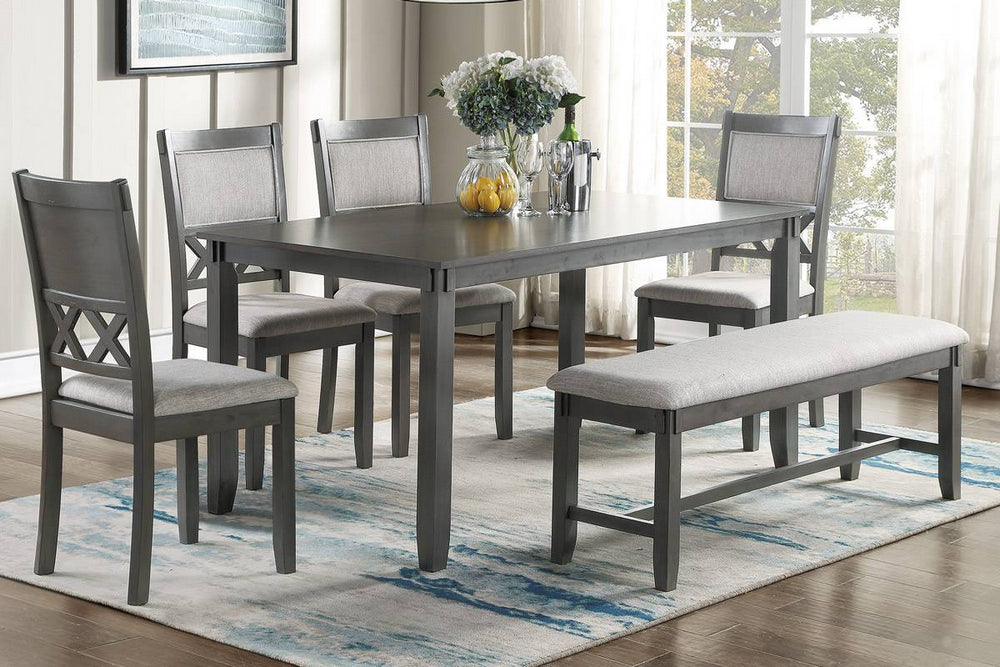 Averill 6-Pc Grey Wood/Fabric Dining Table Set