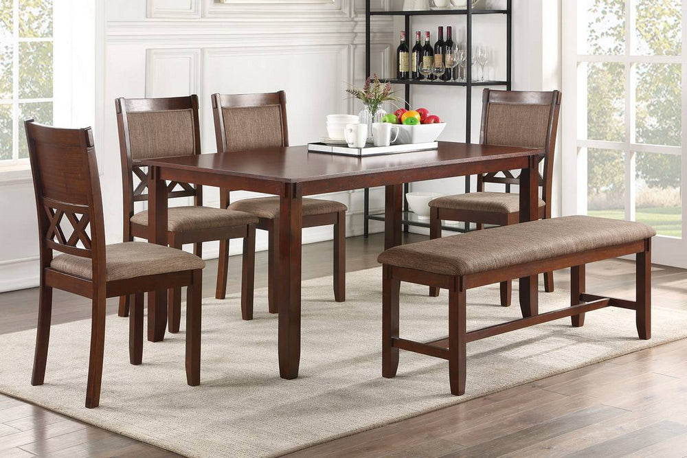 Averill 6-Pc Espresso Wood/Fabric Dining Table Set