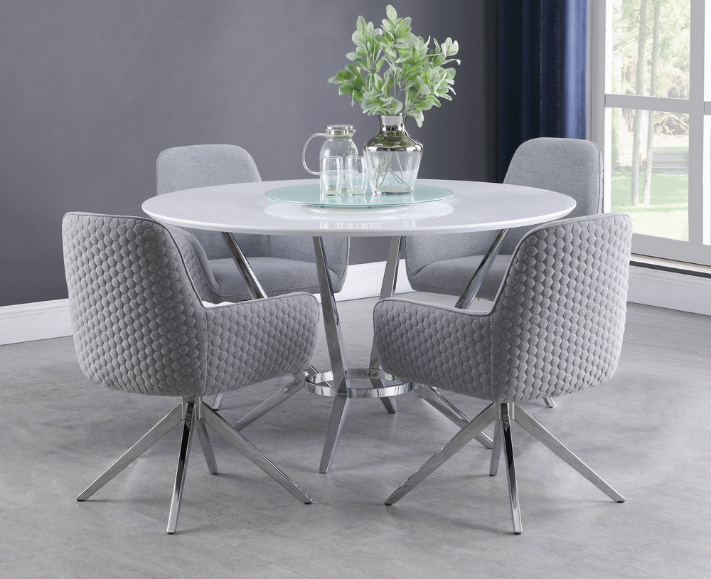 Abby 5-Pc White/Light Grey/Chrome Dining Table Set