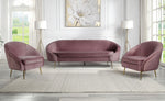 Abey Pink Velvet Chair with Curved & Sloping Armrest