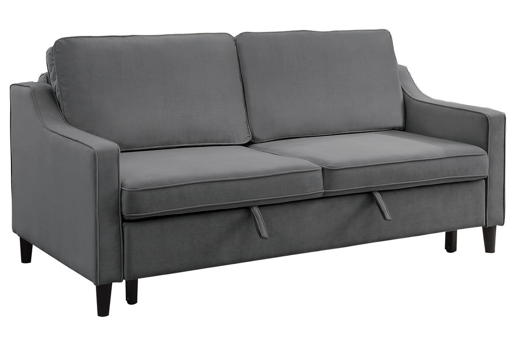 Adelia Dark Gray Velvet Fabric Sofa with Pull-Out Bed