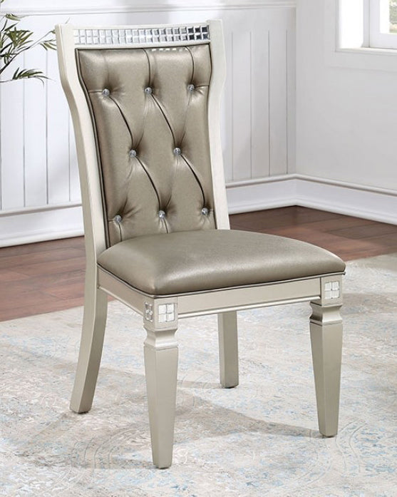 Adelina 2 Warm Gray Leatherette/Champagne Wood Side Chairs
