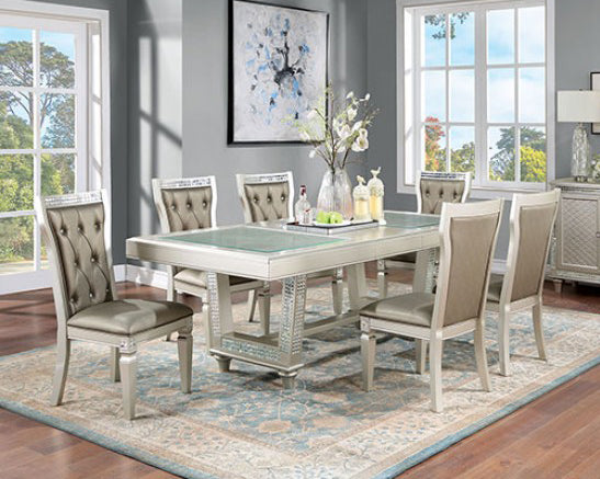 Adelina 7-Pc Champagne Wood/Warm Gray Leatherette Dining Table Set