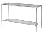 Adelrik Glass/Chrome Metal Sofa Table with Shelf