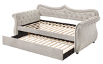 Adkins Beige Velvet Button Tufted Twin Daybed