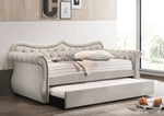 Adkins Beige Velvet Button Tufted Twin Daybed