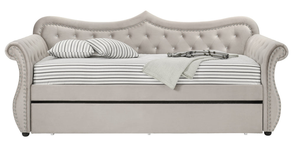 Adkins Beige Velvet Button Tufted Twin Daybed