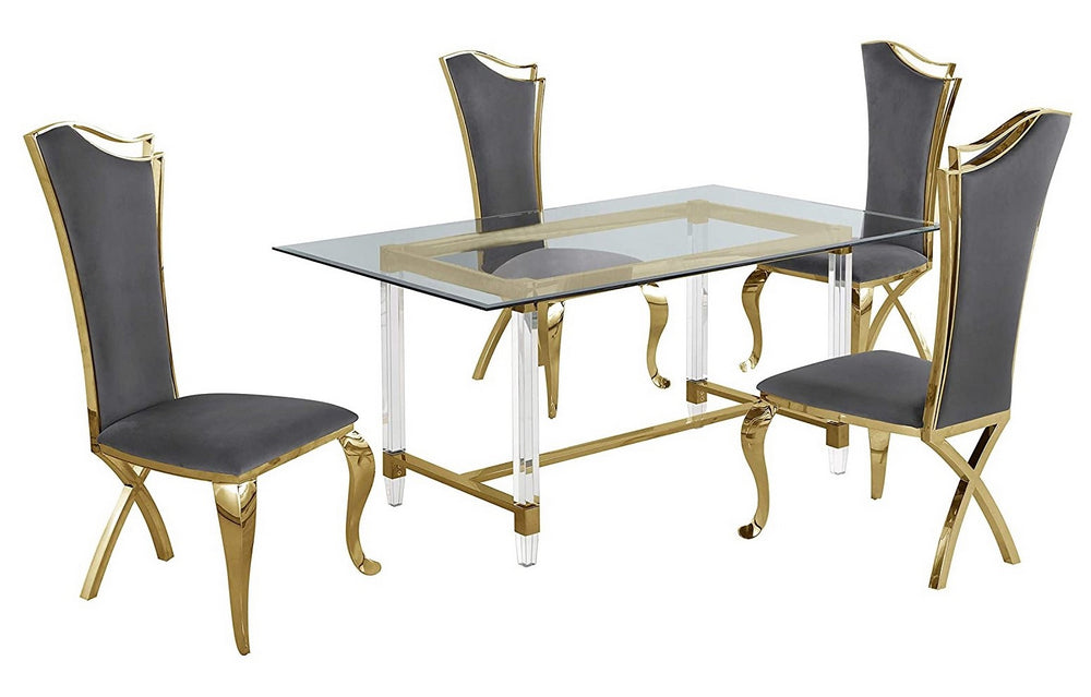 Aenor 5-Pc Dark Gray Velvet Dining Table Set