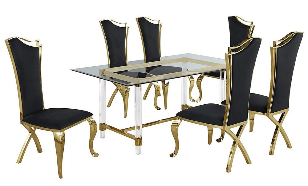 Aenor 7-Pc Black Velvet Dining Table Set