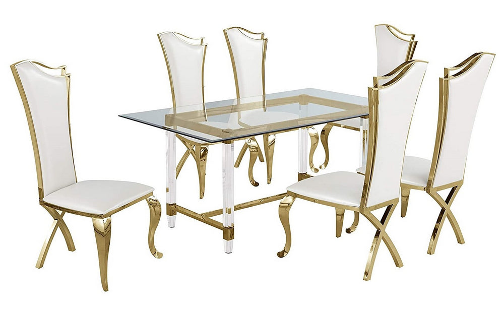 Aenor 7-Pc White Faux Leather Dining Set