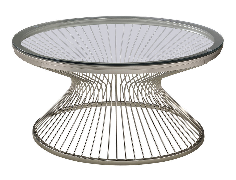 Aerith Clear Glass/Satin Grey Finish Metal Coffee Table