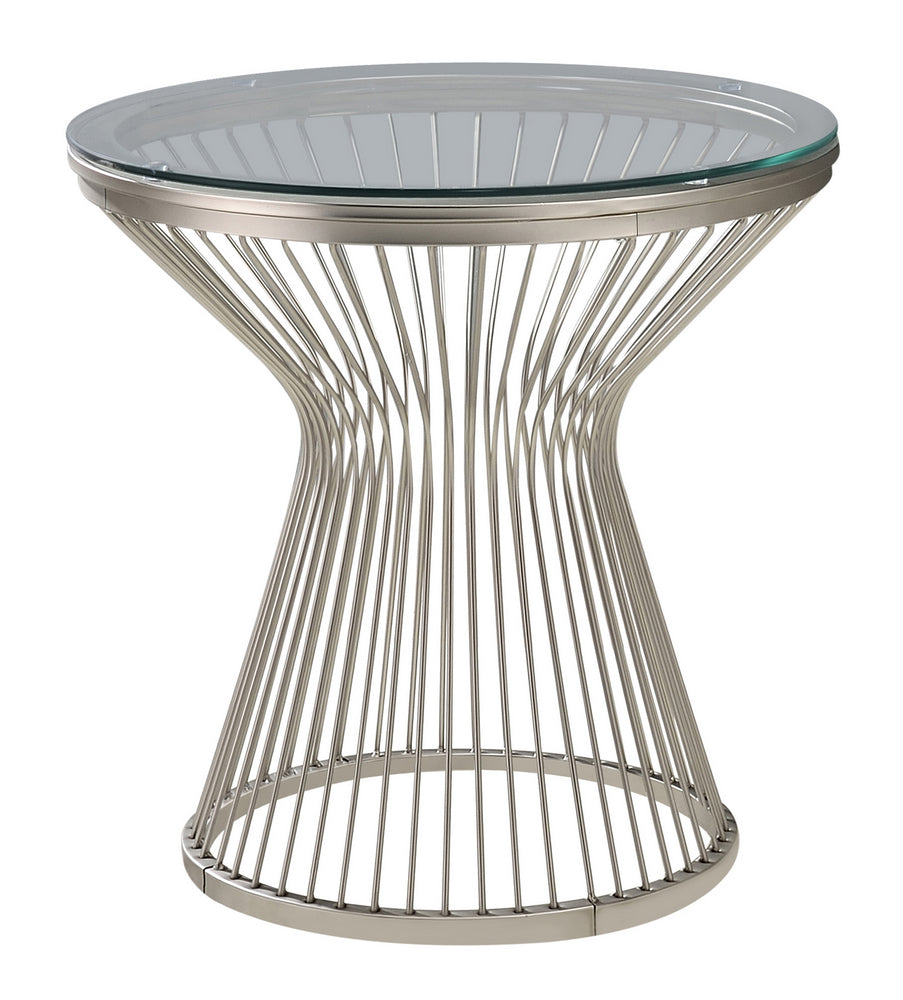 Aerith Clear Glass/Satin Grey Finish Metal End Table