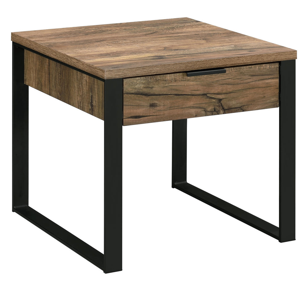 Aflo Weathered Oak Wood/Black Metal End Table with Drawer