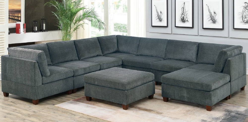 Agnes Grey Chenille Modular Sectional Sofa with Ottomans