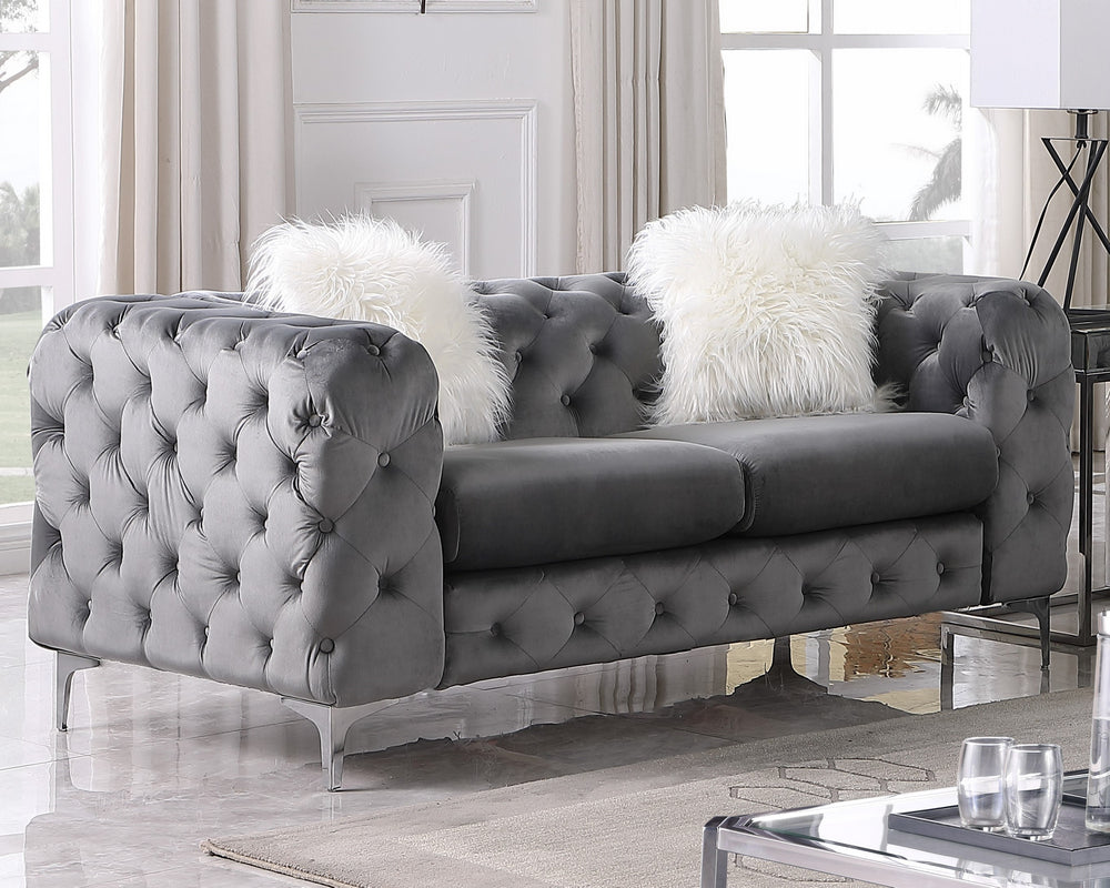 Agnes Gray Velvet Tufted Loveseat