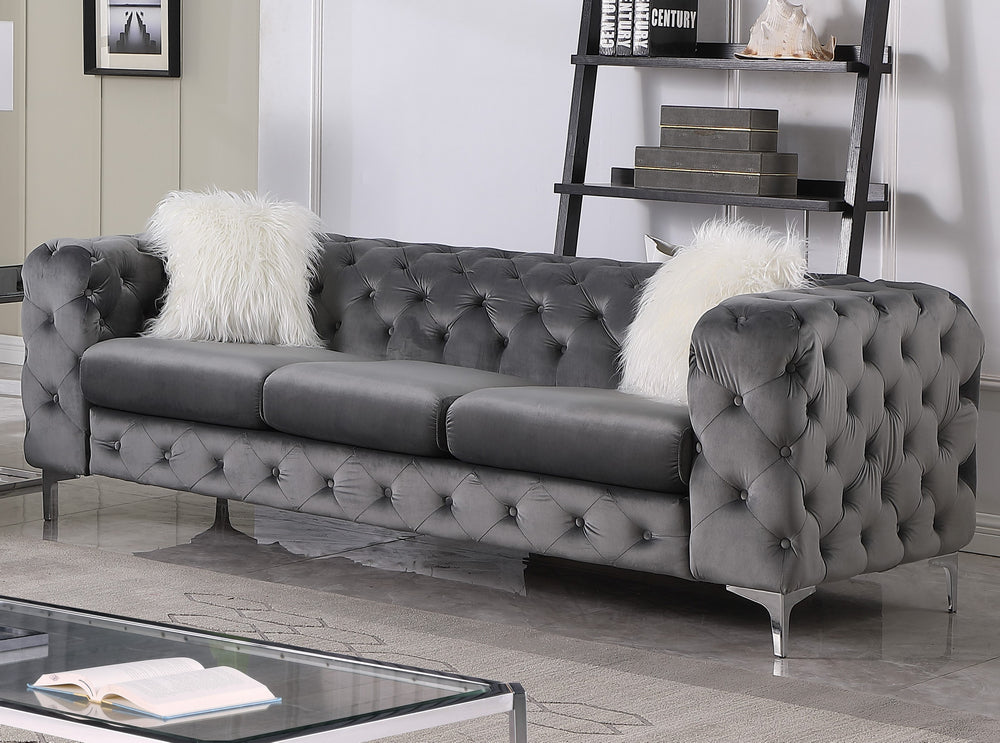 Agnes Gray Velvet Tufted Sofa