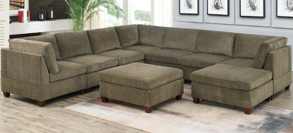 Agnes Tan Chenille Modular Sectional Sofa with Ottomans