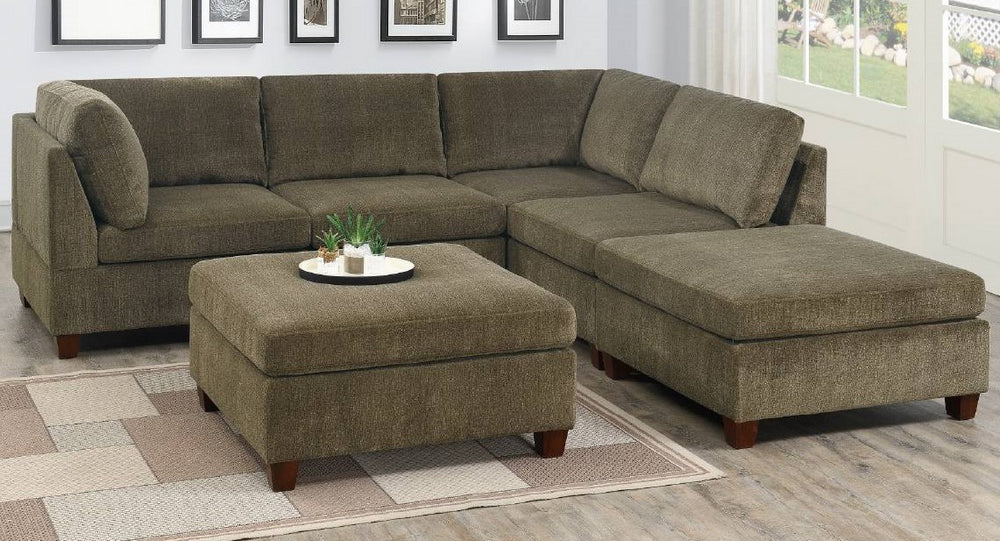 Agnes Tan Chenille Modular Sectional Sofa with Ottomans