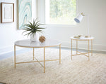 Ailbhe White Marble/Gold Finish Metal Round End Table