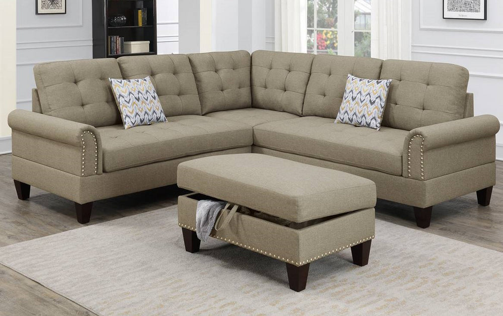 Aileen Beige Fabric Sectional Sofa with Ottoman