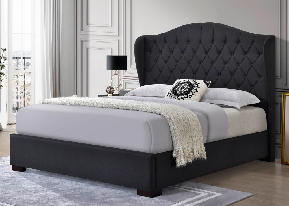 Akira Dark Gray Linen Fabric Queen Platform Bed