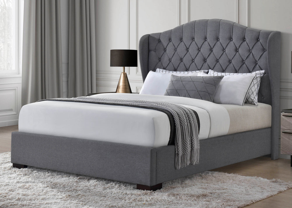 Akira Light Gray Linen Fabric Eastern King Platform Bed