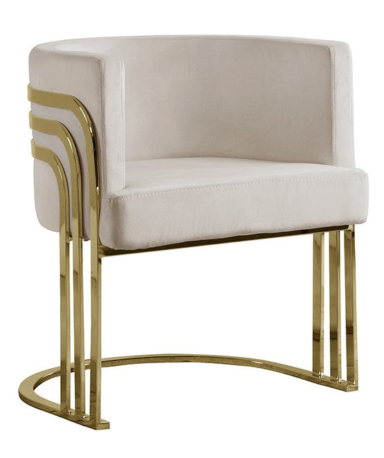 Mileva Beige Velvet/Gold Metal Arm Chair