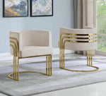 Mileva Beige Velvet/Gold Metal Arm Chair