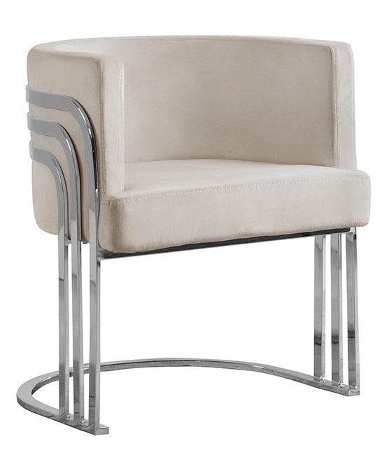 Mileva Beige Velvet/Silver Metal Arm Chair