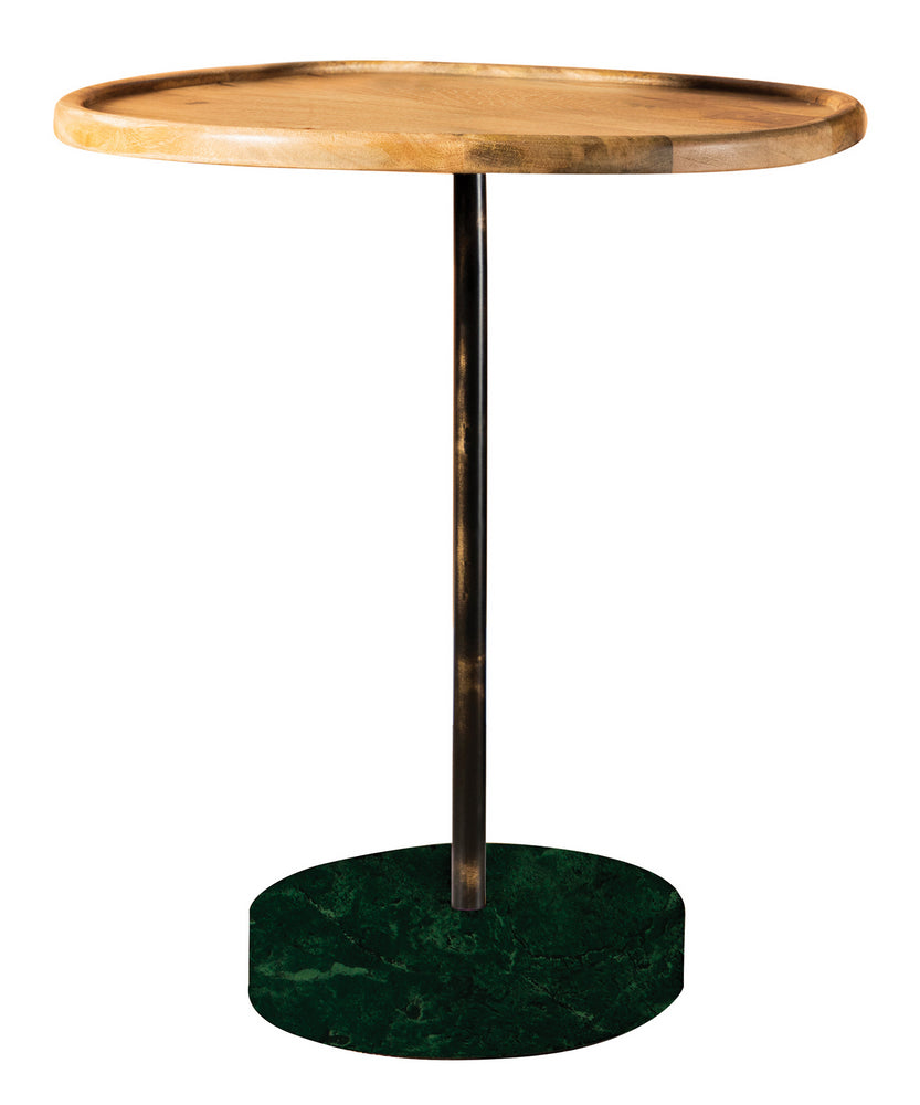 Alexa Natural Wood/Black Metal/Green Marble Accent Table