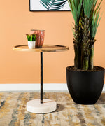 Alexa Natural Wood/Black Metal/White Marble Accent Table