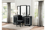 Allura Black PU Leather/Wood Vanity Stool