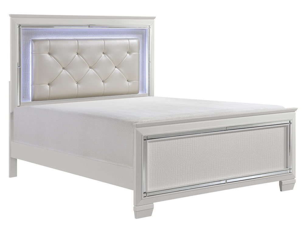 Allura White Wood/Faux Leather Full Bed with LED