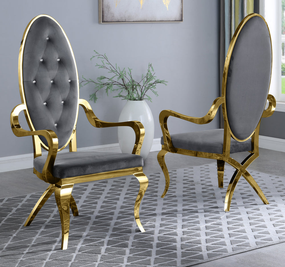 Alyse 2 Gray Velvet/Gold Metal Arm Chairs