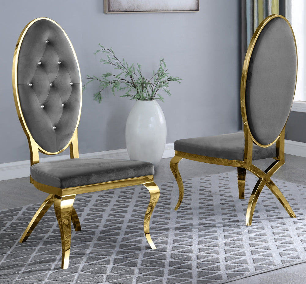 Alyse 2 Gray Velvet/Gold Metal Side Chairs