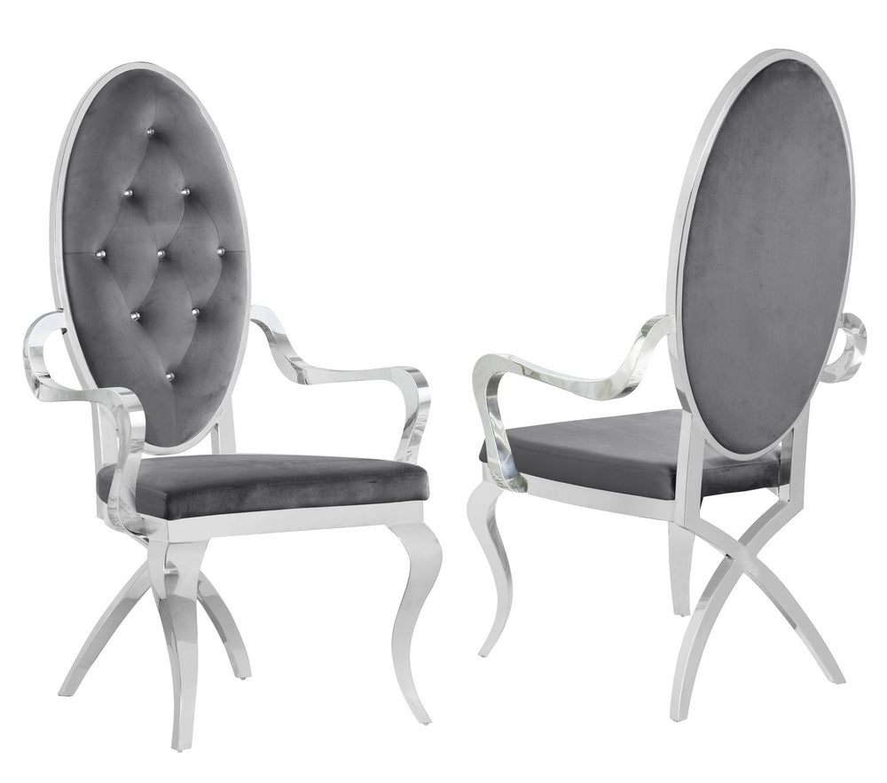 Alyse 2 Gray Velvet/Silver Metal Arm Chairs