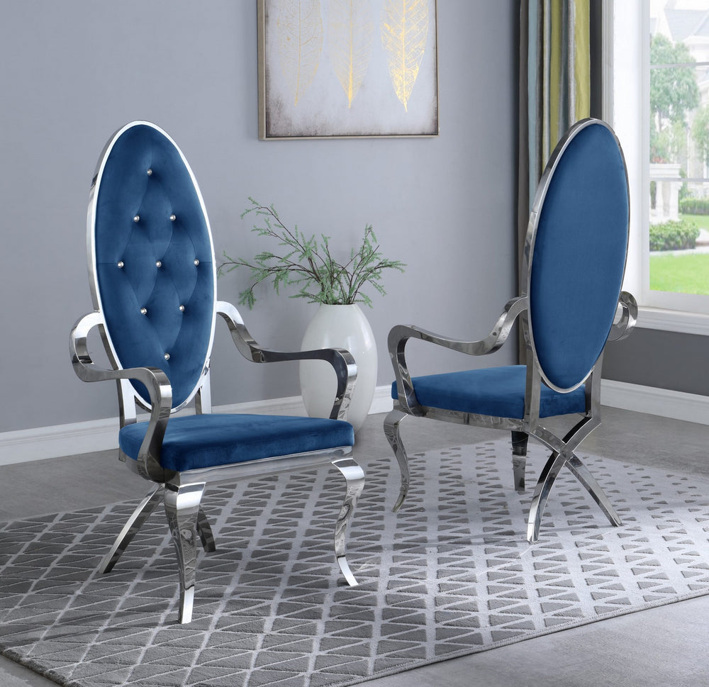 Alyse 2 Navy Blue Velvet/Silver Metal Arm Chairs