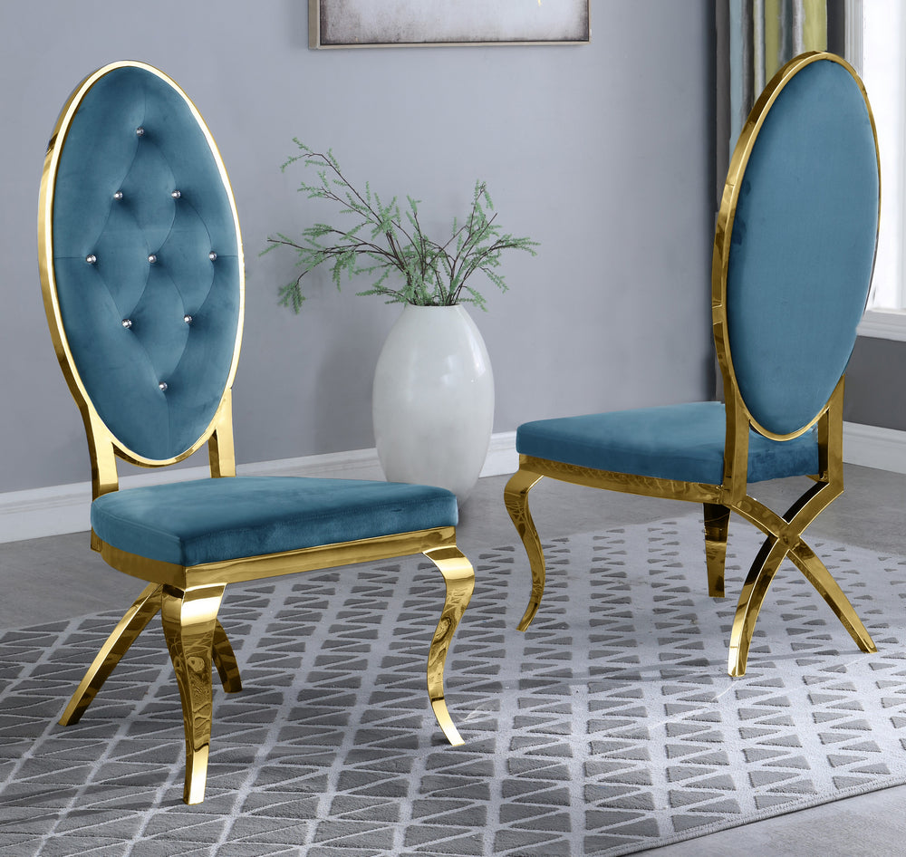 Alyse 2 Teal Blue Velvet/Gold Metal Side Chairs