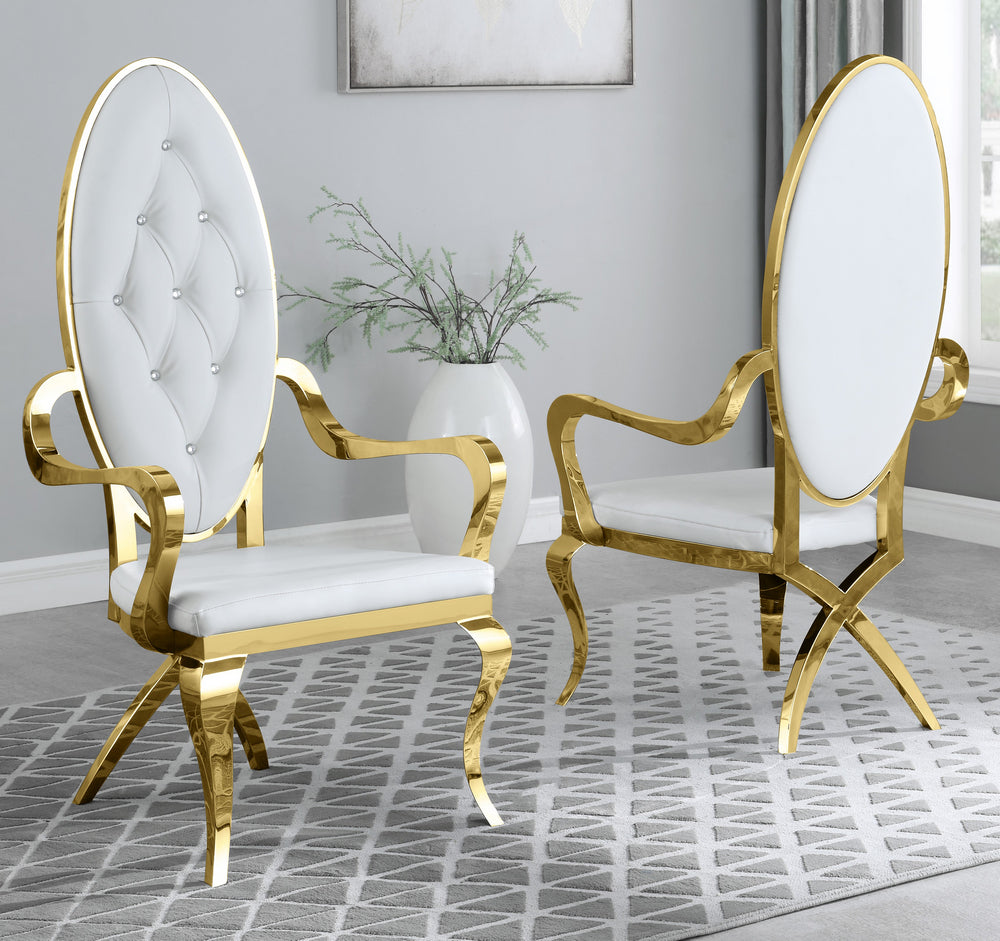 Alyse 2 White Faux Leather/Gold Metal Arm Chairs