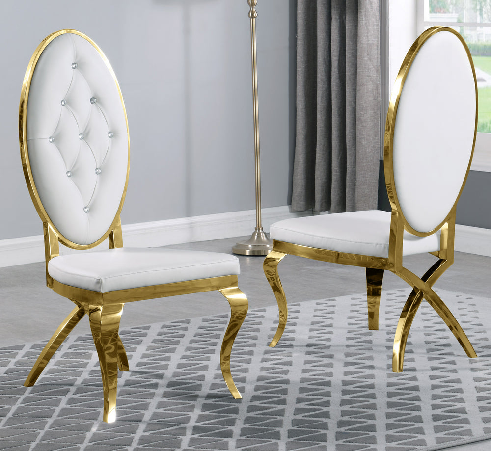 Alyse 2 White Faux Leather/Gold Metal Side Chairs