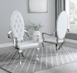 Alyse 2 White Faux Leather/Silver Metal Arm Chairs