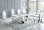 Bellamy 7-Pc White Marble/White Faux Leather Dining Table Set